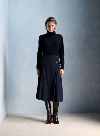 Petite Mendigote | Jake Midi Wrap Skirt - Navy Tartan