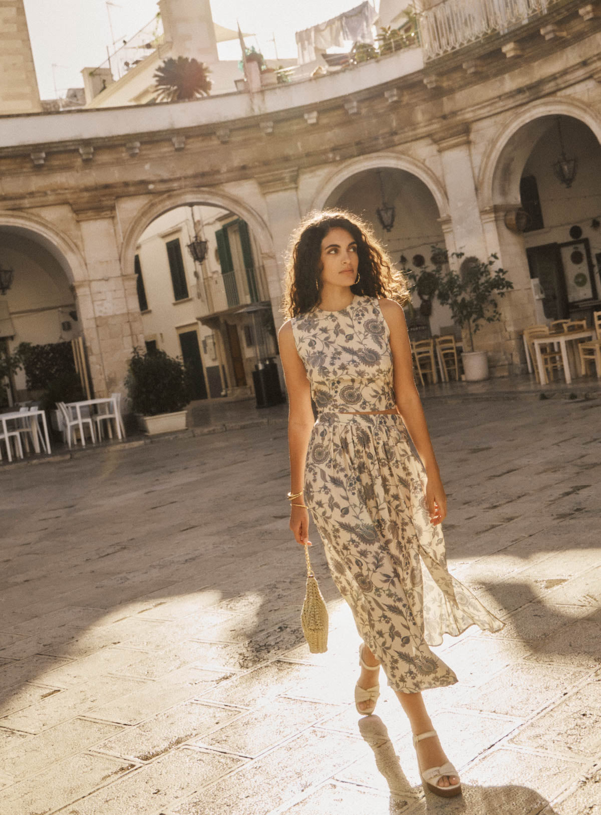 Petite Mendigote | Floral Midi Skirt with Front Slit