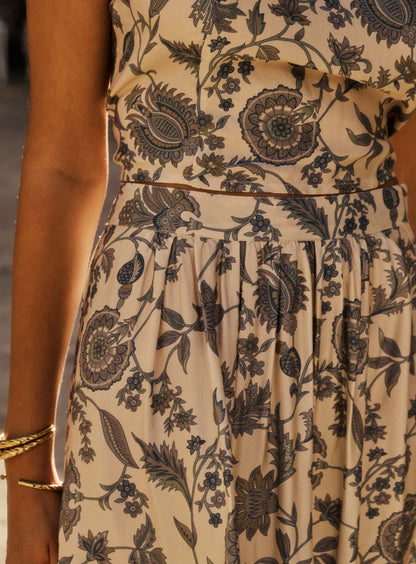 Petite Mendigote | Floral Midi Skirt with Front Slit