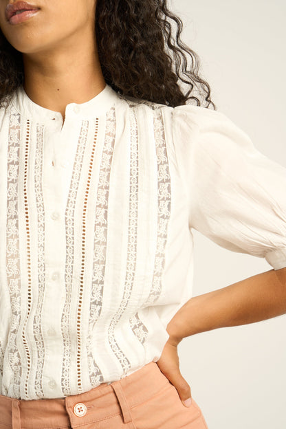 Petite Mendigote | Blouse Leonie - Embroidered Cotton with Lace Front
