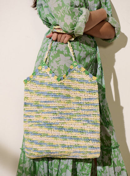 Petite Mendigote | Lilou Raffia Basket Bag - Green