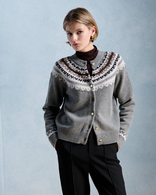 Petite Mendigote | Grey Maggy Cardigan - Jacquard Yoke