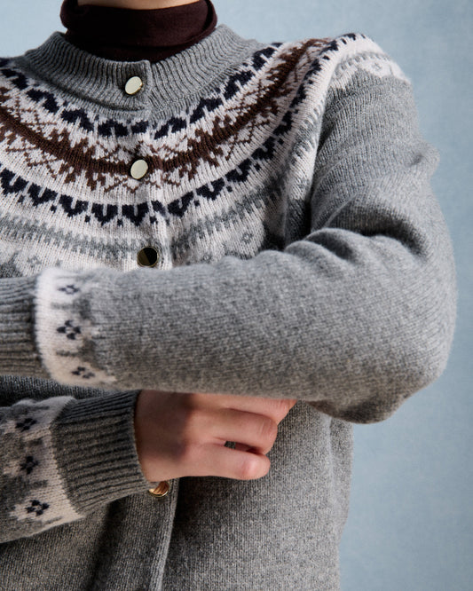 Petite Mendigote | Grey Maggy Cardigan - Jacquard Yoke