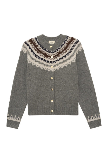 Petite Mendigote | Grey Maggy Cardigan - Jacquard Yoke
