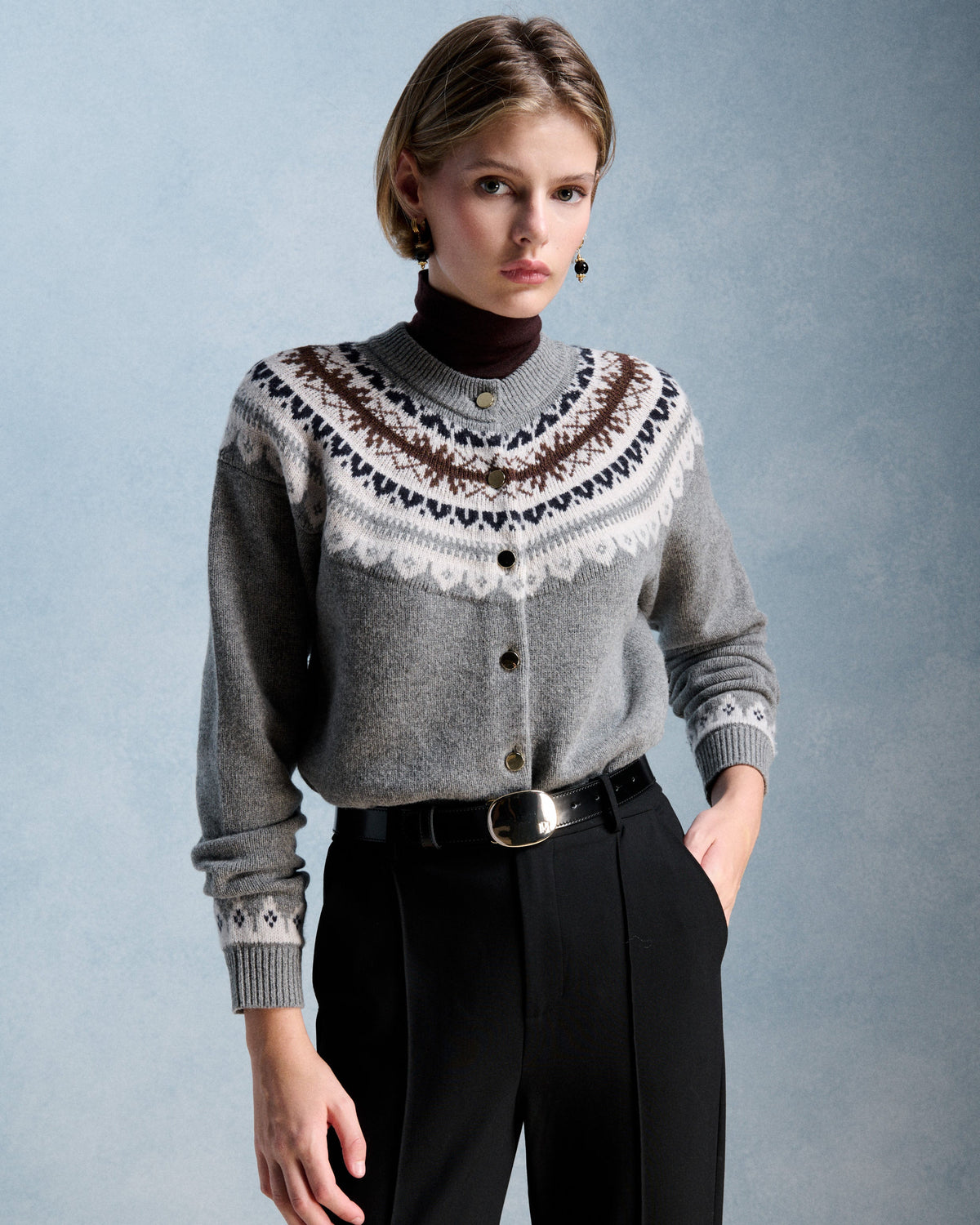 Petite Mendigote | Grey Maggy Cardigan - Jacquard Yoke