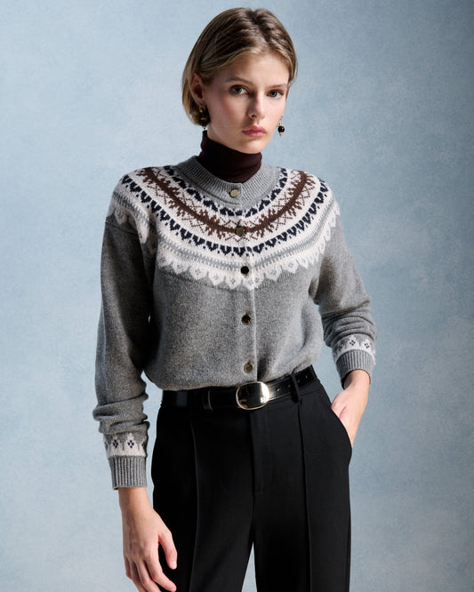 Petite Mendigote | Grey Maggy Cardigan - Jacquard Yoke
