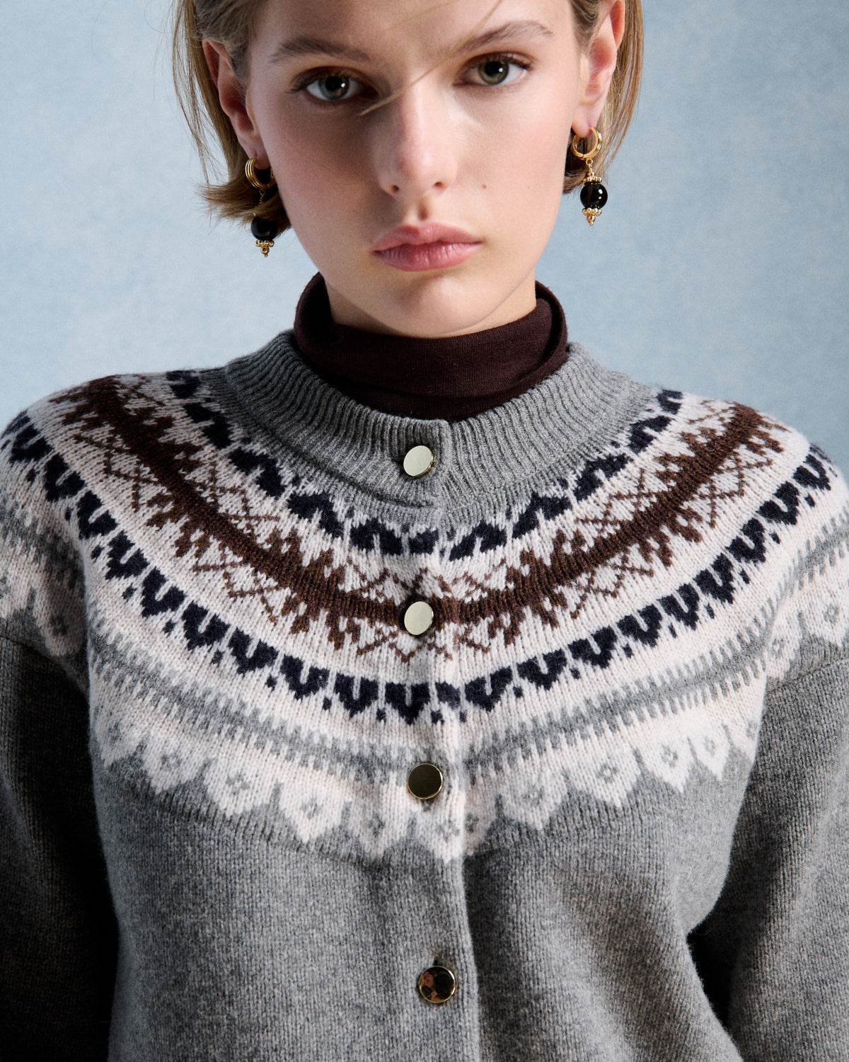 Petite Mendigote | Grey Maggy Cardigan - Jacquard Yoke