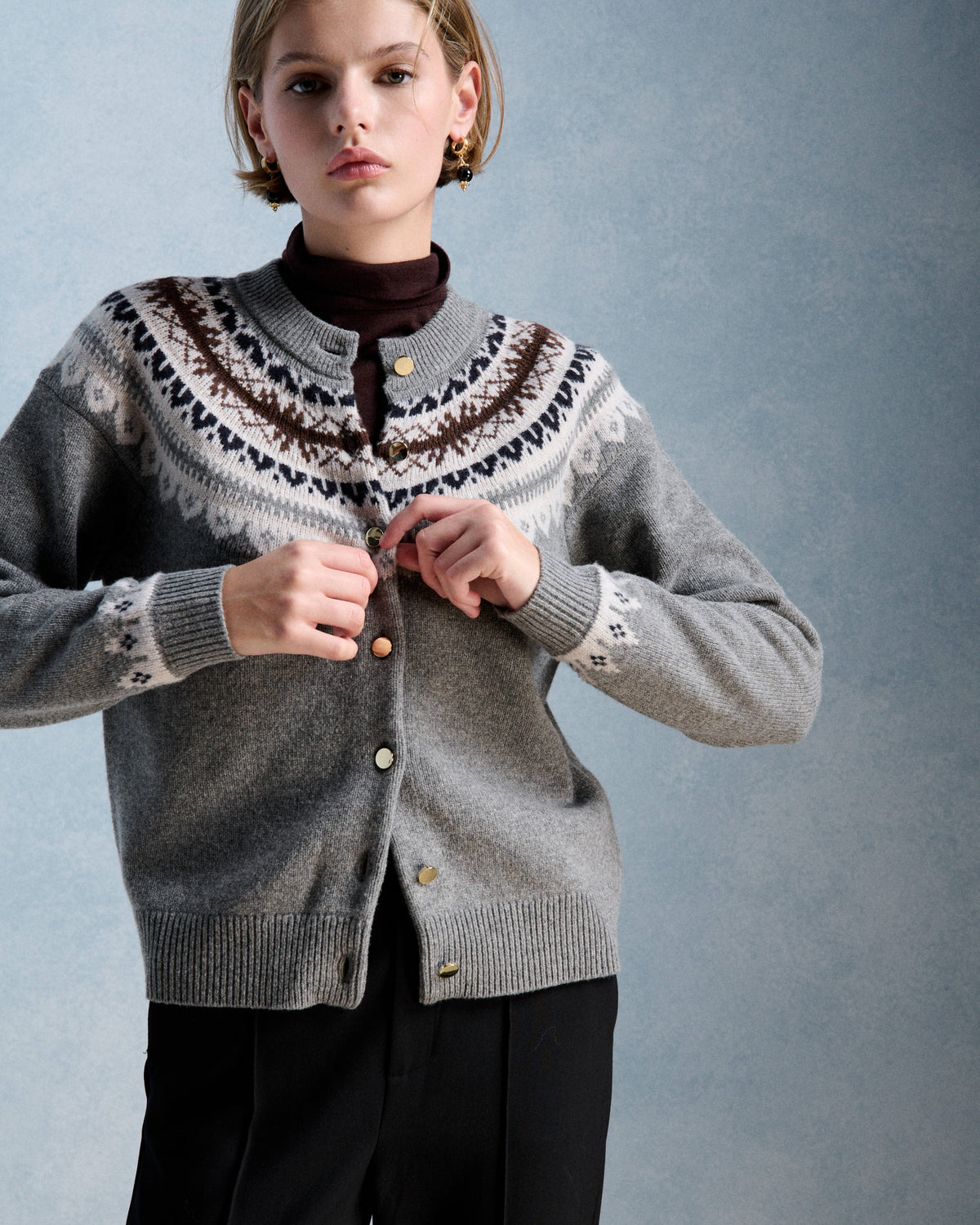 Petite Mendigote | Grey Maggy Cardigan - Jacquard Yoke