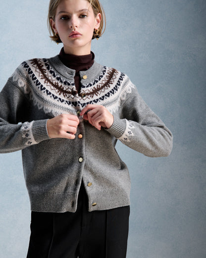 Petite Mendigote | Grey Maggy Cardigan - Jacquard Yoke