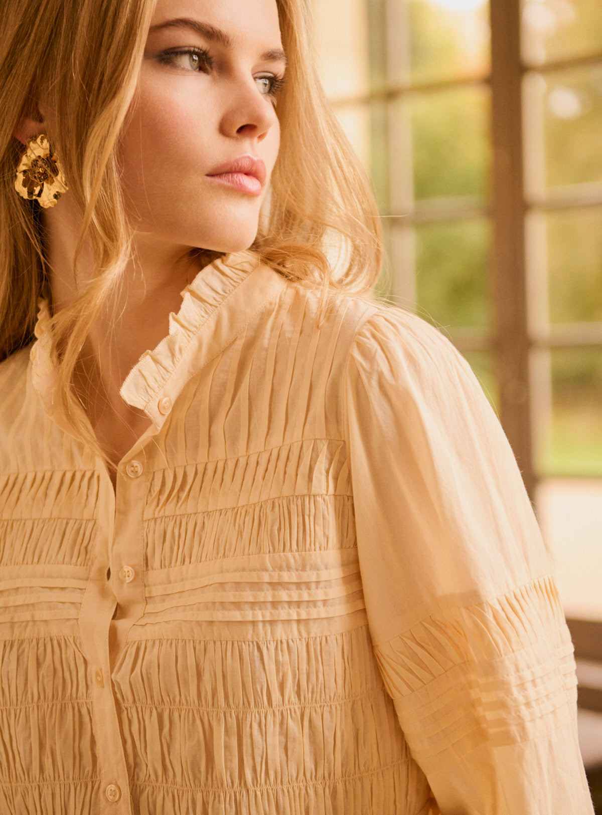 Petite Mendigote | Mint Leaf Cotton Poplin Button-Down Blouse Ble