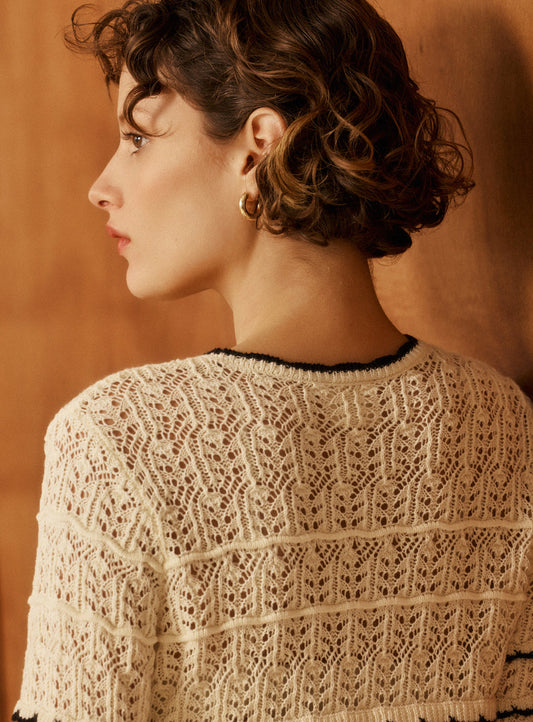 Women's Pullover 100% Cotton Knit Fabric, Soft - Ecru