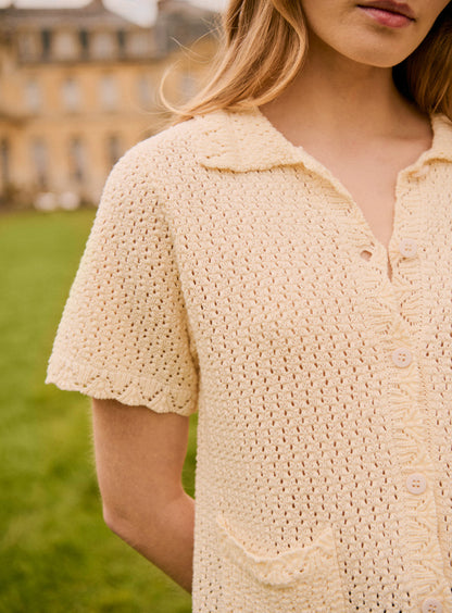 Women's Cardigan Merino Wool Knit Fabric With Cozy Weave - Ecru