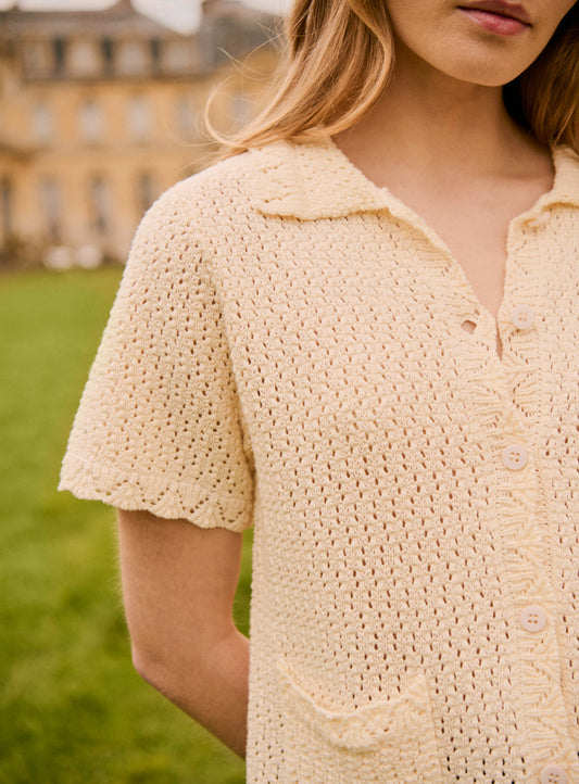 Women's Cardigan Merino Wool Knit Fabric With Cozy Weave - Ecru