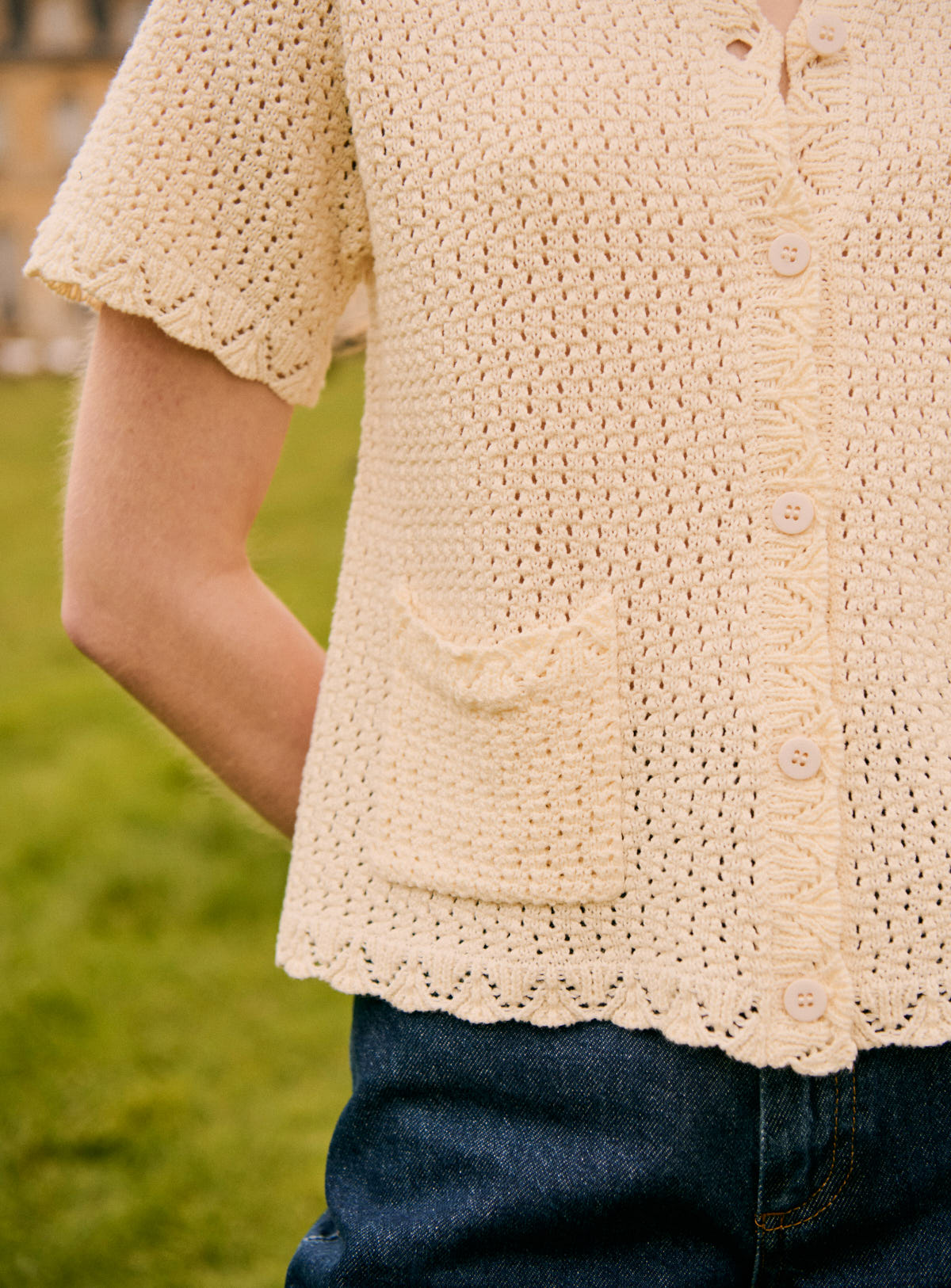 Women's Cardigan Merino Wool Knit Fabric With Cozy Weave - Ecru