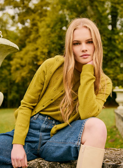 Petite Mendigote | Myriam Fine Knit Merino Wool Cardigan - Pistache