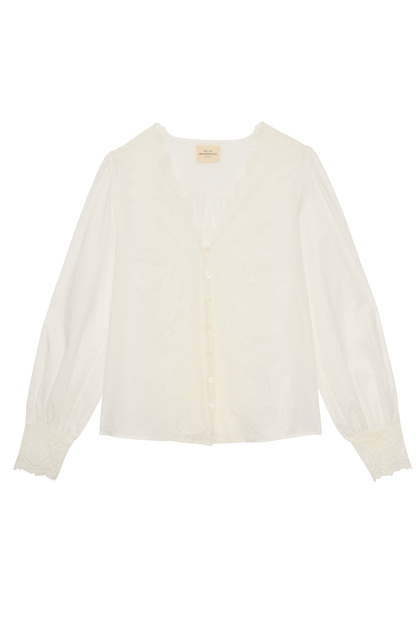 Petite Mendigote | Tara Lace Blouse - Ecru V-Neck Balloon Sleeve