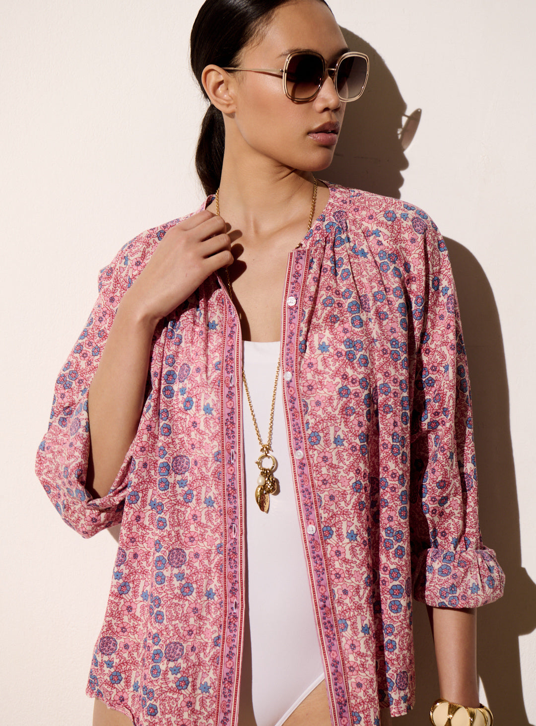 Petite Mendigote | Tea Blouse - Colourful Print, Cream