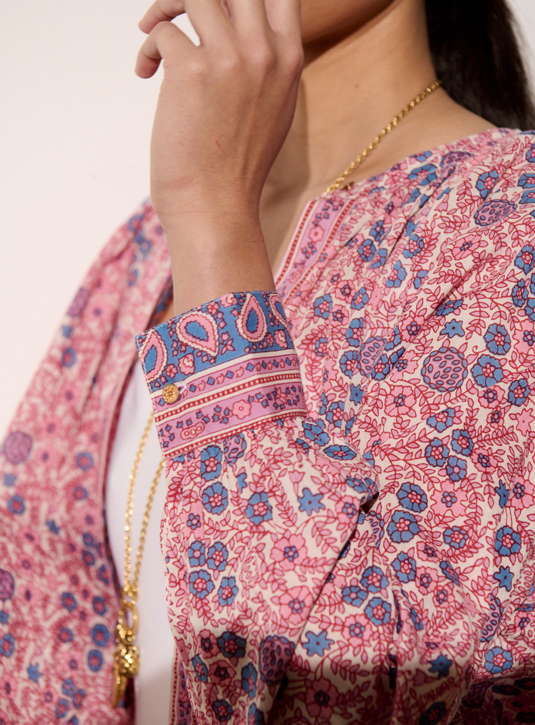 Petite Mendigote | Tea Blouse - Colourful Print, Cream