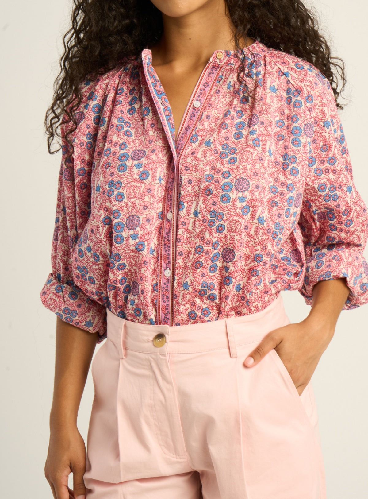 Petite Mendigote | Tea Blouse - Colourful Print, Cream