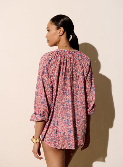 Petite Mendigote | Tea Blouse - Colourful Print, Cream