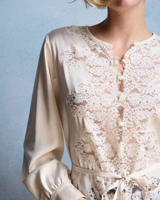 Petite Mendigote | Ecru Telma Blouse - Lace V-Insert