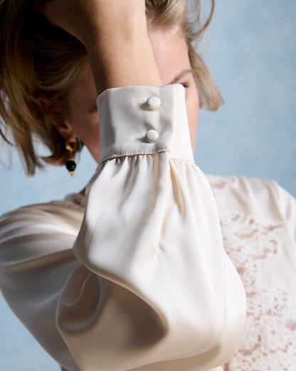 Petite Mendigote | Ecru Telma Blouse - Lace V-Insert