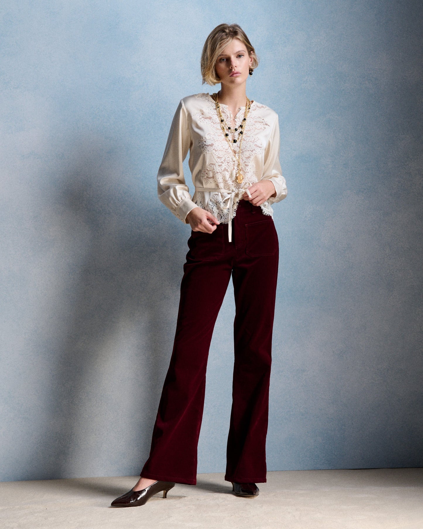 Petite Mendigote | Ecru Telma Blouse - Lace V-Insert