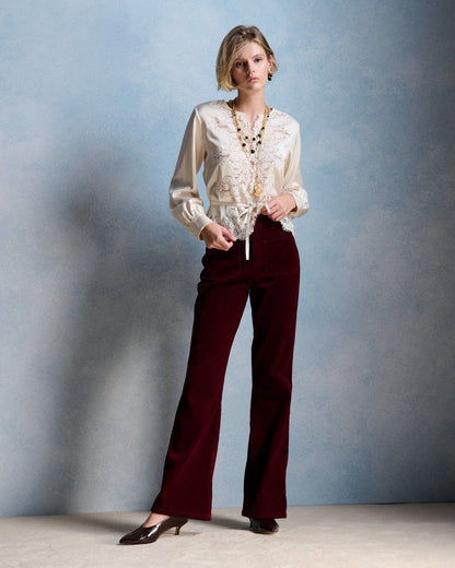 Petite Mendigote | Ecru Telma Blouse - Lace V-Insert