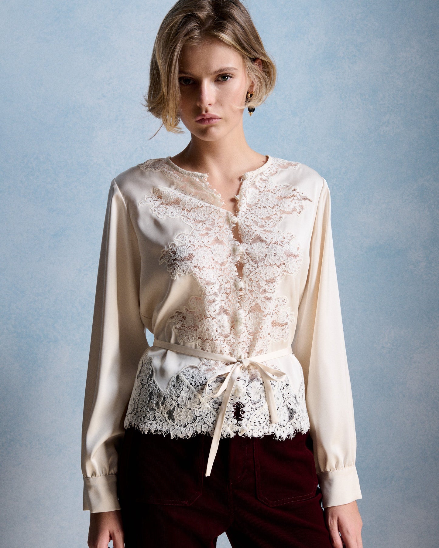 Petite Mendigote | Ecru Telma Blouse - Lace V-Insert