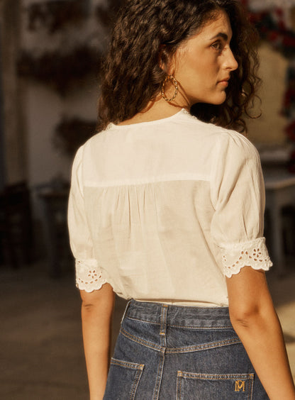 Petite Mendigote | Tilly Brode Embroidered Cotton Blouse - Ecru