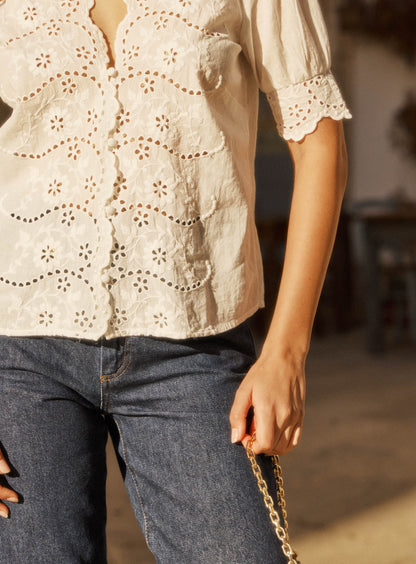 Petite Mendigote | Tilly Brode Embroidered Cotton Blouse - Ecru