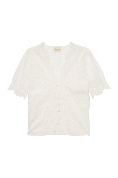 Petite Mendigote | Tilly Brode Embroidered Cotton Blouse - Ecru