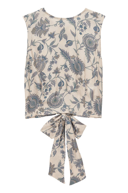 Petite Mendigote | Floral Blouse with Open Back and Waist Bow
