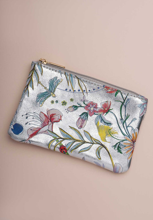Pouch Lcl43 Pochette Zip S Silver-Flower