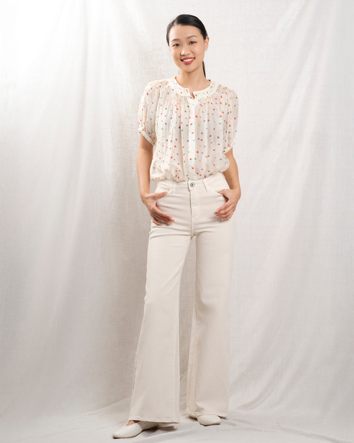 Clémence | Tailored Denim Trousers - Beige