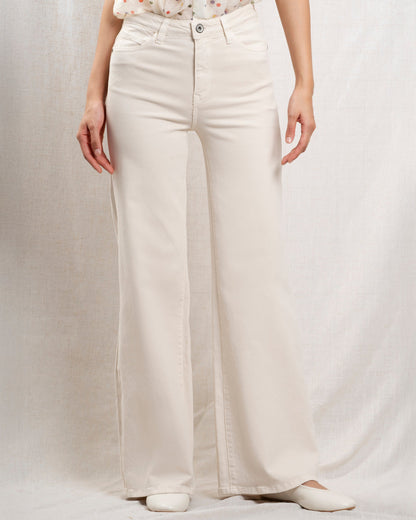 Clémence | Tailored Denim Trousers - Beige