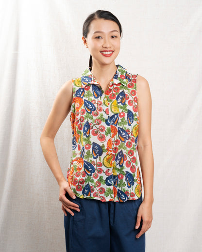 Women Blouse 100 Percent Cotton Poplin Button-Front - Ivory Scoglio