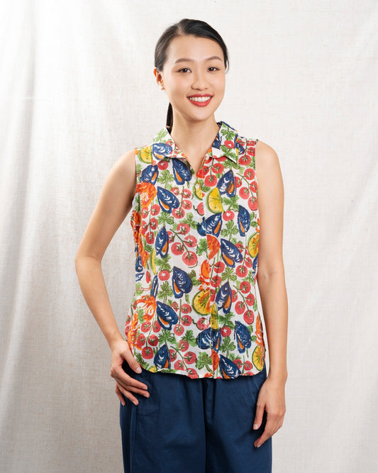 Women Blouse 100 Percent Cotton Poplin Button-Front - Ivory Scoglio