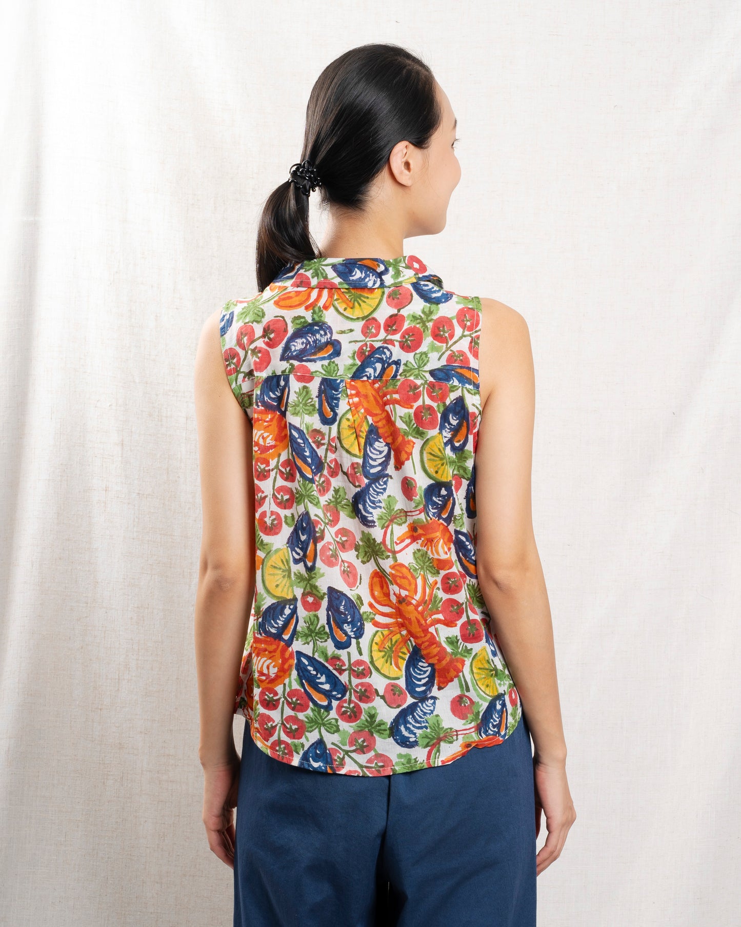 Women Blouse 100 Percent Cotton Poplin Button-Front - Ivory Scoglio