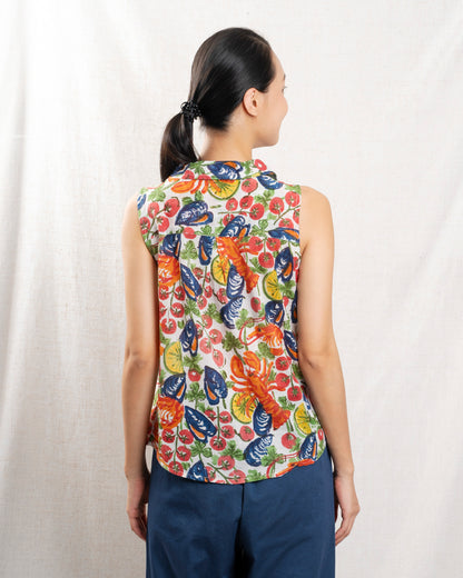 Women Blouse 100 Percent Cotton Poplin Button-Front - Ivory Scoglio