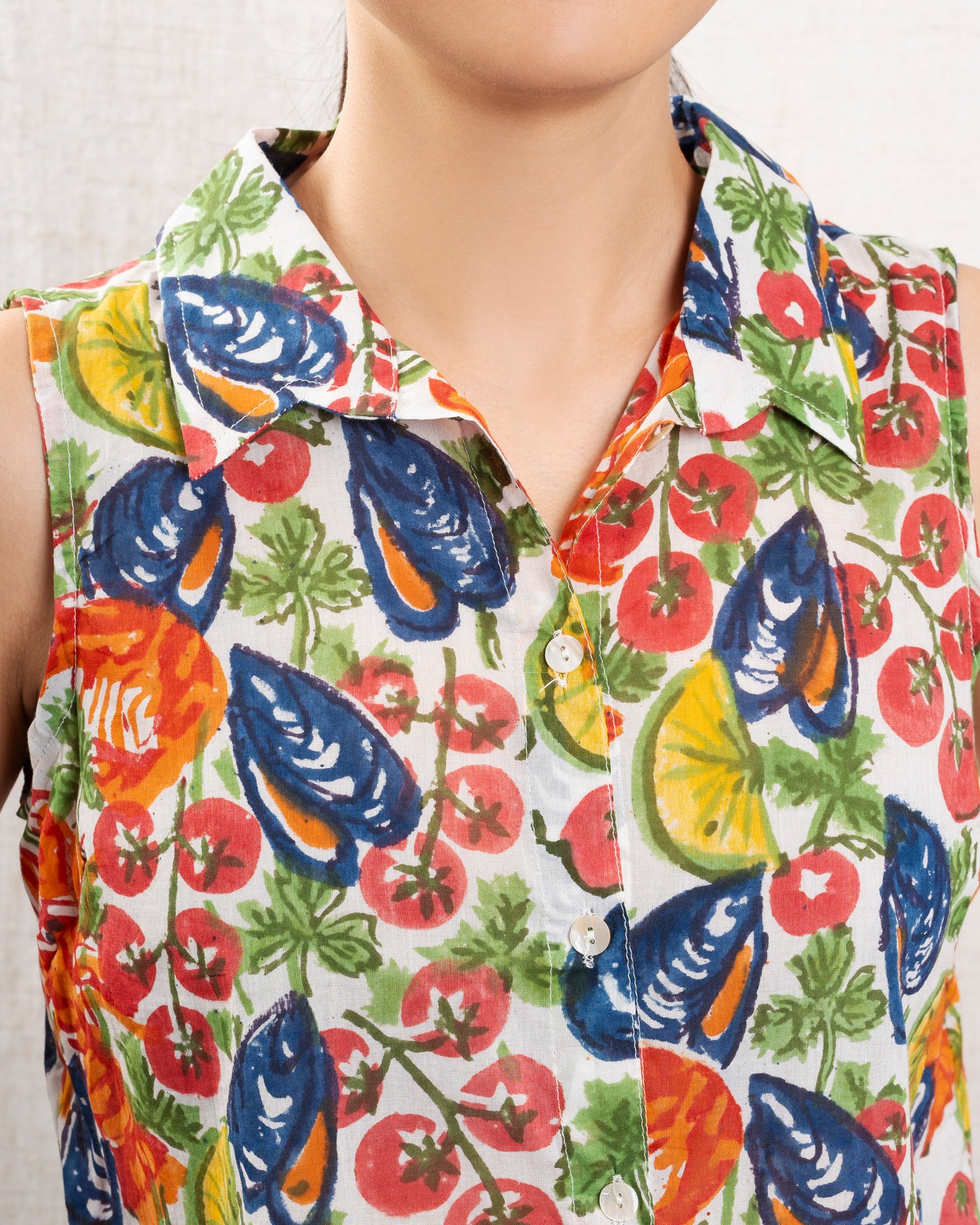 Women Blouse 100 Percent Cotton Poplin Button-Front - Ivory Scoglio