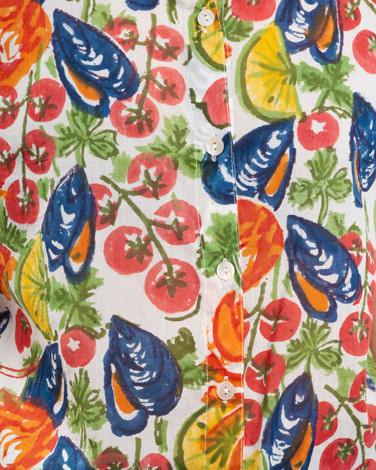 Women Blouse 100 Percent Cotton Poplin Button-Front - Ivory Scoglio