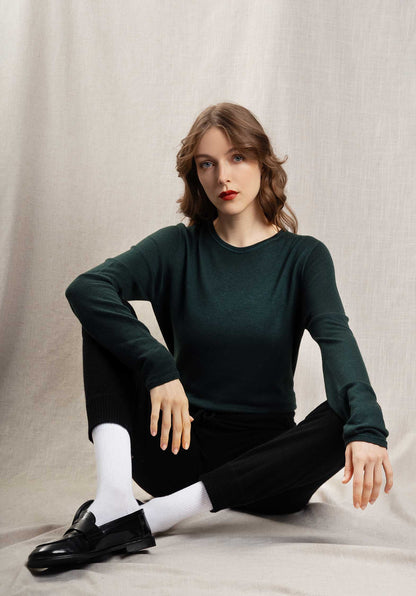 Majestic | Cashmere Crew Neck T-Shirt - Green Forest