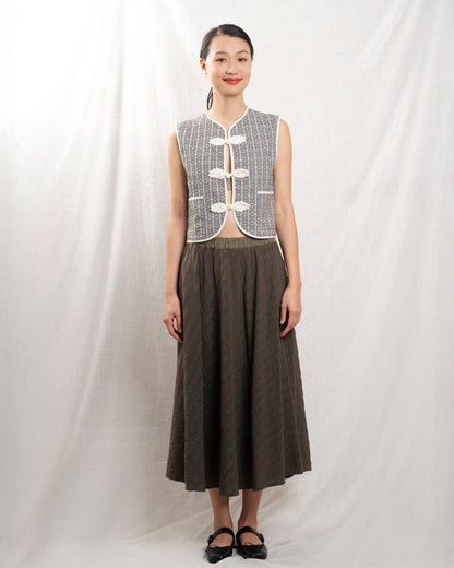 Maria de la Orden | Vienna Vest in Navy Houndstooth Wool Beige-Maze