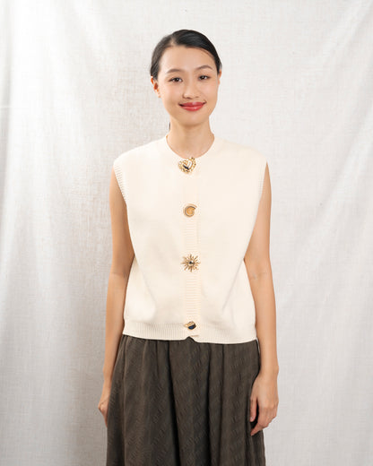 Cacao Bisous | Beige Knit Vest - Relaxed Open Front