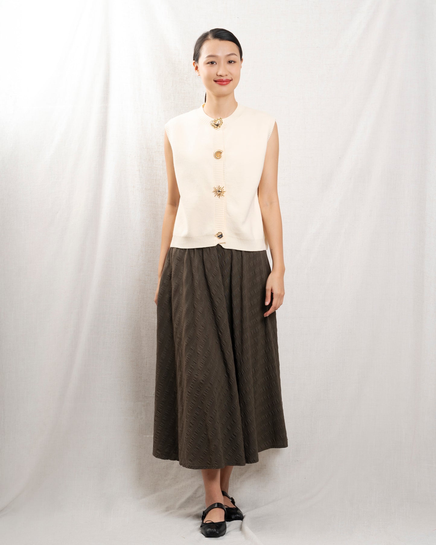 Cacao Bisous | Beige Knit Vest - Relaxed Open Front
