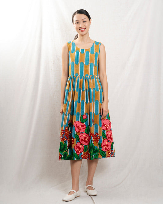 Women's Dress Premium 100% Silk Crepe For Evening - Camelia