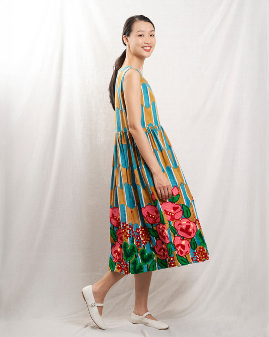 Women's Dress Premium 100% Silk Crepe For Evening - Camelia