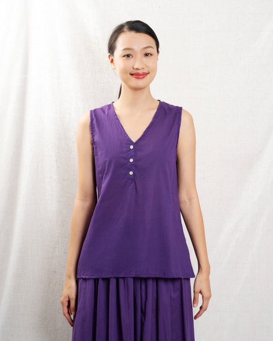 Women's Button-Down Blouse 100% Cotton Poplin Fabric - Lilla