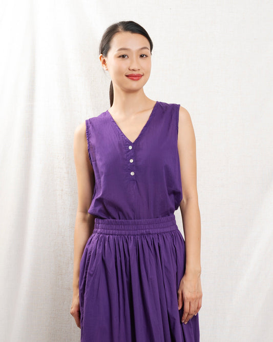 Women's Button-Down Blouse 100% Cotton Poplin Fabric - Lilla